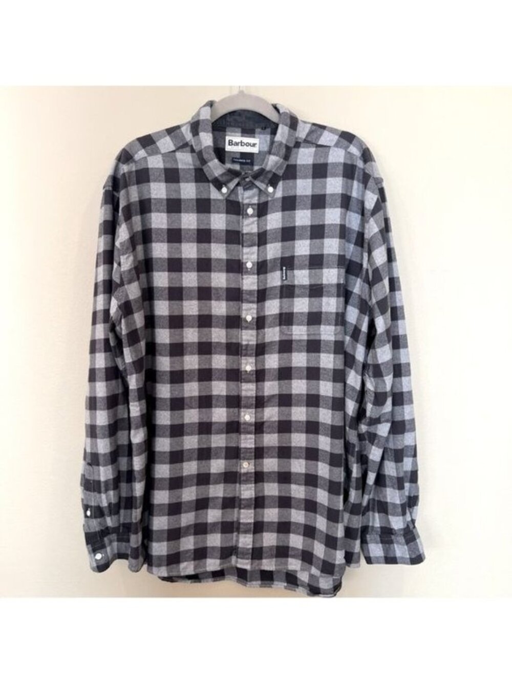 Barbour Men’s Shirt Size XXL Gingham 14 Tailored Button Down Gray Cotton